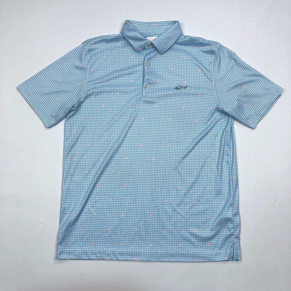 Greg Norman Play Dry Mens Medium Blue Elephant Print Golf Polo Shirt 12965